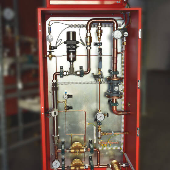 Mélangeur de gaz pour grands débits avec vannes de régulation, contrôle et analyse des gaz