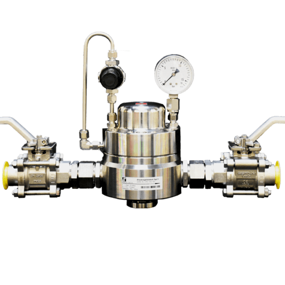Stainless steel dome loaded pressure controller with pilot controller, outlet pressure gauge and shut off valves