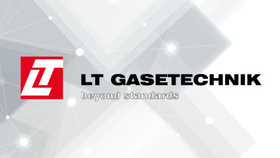 Logo von LT GASETECHNIK auf grau-weißem Hintergrund