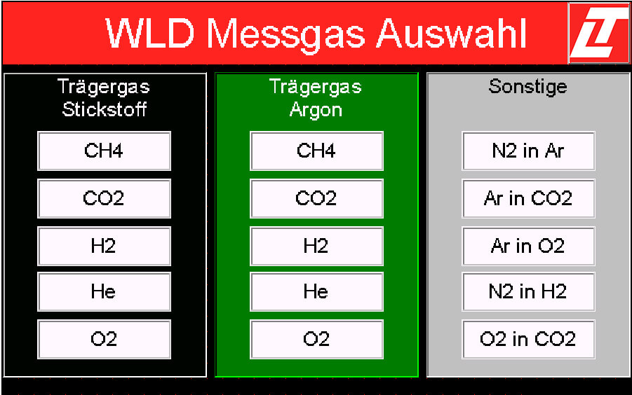 WLD MultiMode Sélection des gaz de mesure